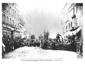 Barricade in de Rue de Flandre, tijdens de Commune van Parijs
