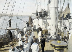Franse marine, eind 19e eeuw: inscheping van voedsel - Bibl. des Arts deco.