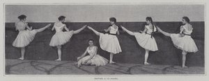 Meisjes die barexercities uitvoeren in een balletles (zwart-wit foto) door French Photographer