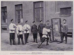 Het Russische Leger: Bajonetvechten (zwart-wit foto) door French Photographer