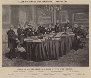 La Commune de Paris, Raadzaal van de ministers in Versailles, Raad van ministers voorgezeten door M. Thiers, in het Hotel de la Presidence door French Photographer