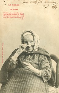 Oude vrouw, snuiftabak nemend