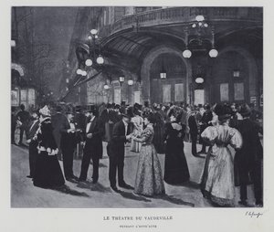 Buiten het Théâtre du Vaudeville, Parijs, tijdens de pauze