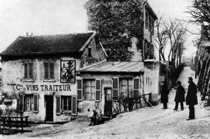 Parijs: cabaret des assassins, cabaret du Lapin Agile rue des Saules - fotografie, eind 19e of begin 20e eeuw