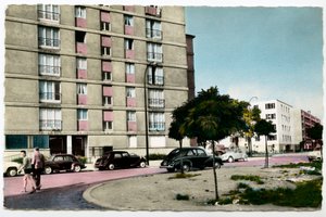 Parijse voorstad in de jaren 1960: de nieuwe gebouwen van Aubervilliers, Seine Saint-Denis, Île-de-France