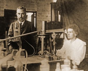 Pierre en Marie Curie in het laboratorium door French Photographer