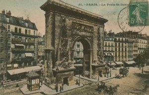 Porte Saint-Denis in Parijs, Frankrijk. Ansichtkaart verzonden in 1913 door French Photographer