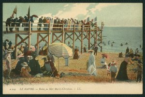 Ansichtkaart met de Baden Marie-Christine in Le Havre, ca.1900 (gekleurd zwart-wit foto)