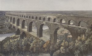 Remoulins, Romeinse brug-aquaduct, boven de Gardon door French Photographer