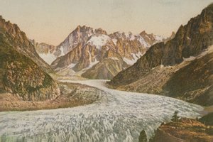 Schilderachtig uitzicht op bergen en gletsjer. Ansichtkaart verzonden in 1913 door French Photographer