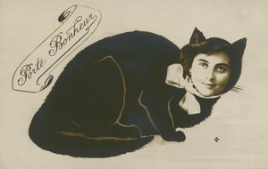 Surrealistische kat, met het gezicht van een mooi meisje