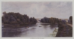 De rivier de Marne en het viaduct van Nogent, Frankrijk door French Photographer