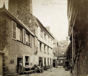 Het hotel en de Poulard Inn bij de ingang van Mont-Saint-Michel, eind 19e eeuw