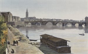 Toulouse, Pont-Neuf en Kerk N D, de Dalbade, Uitzicht stroomafwaarts, genomen op de rechteroever van de Garonne door French Photographer