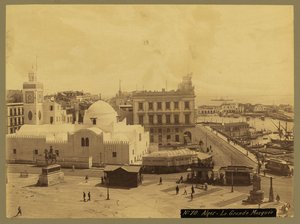 Uitzicht op Algiers - La Grande Mosquee, ca.1860-1900 (zw/w foto)