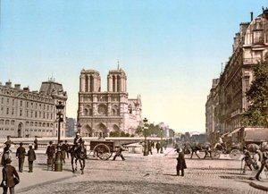 Westelijke Façade van Notre Dame, en Pont St. Michel, Parijs, gepubliceerd ca. 1900