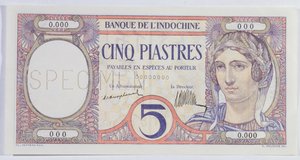 5 Piastres bankbiljet, van de Indo-China bank door French School