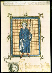 Koning Saint Louis draagt de Scepter en de Hand van Gerechtigheid, uit Registre des Ordonnances de L