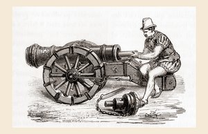 Een 16e-eeuws Duits achterlaadkanon, uit Les Merveilles de la Science, gepubliceerd ca. 1870 door French School