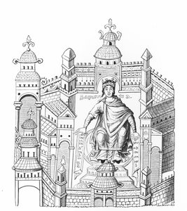 Een Karolingische koning in zijn paleis, personificatie van Wijsheid die een beroep doet op het hele menselijk ras, gekopieerd door Graaf Horace de Viel-Castel door French School