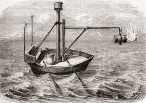 Een Griekse brander, naar een tekening in een 13e-eeuws Latijns manuscript, uit Les Merveilles de la Science, gepubliceerd ca. 1870 door French School
