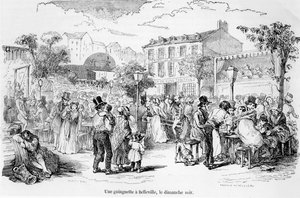 Een guinguette in Belleville op zondagavond, uit Tableau de Paris door Edmond Auguste Texier, Parijs, 1852