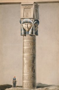Een Hathor-hoofdpilaar in Dendarah, illustratie Beschrijvingen van Egypte door Edmonde Francois Jomard (1777-1862) gepubliceerd 1809-22 door French School