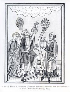 Een Les in Astronomie, uit het Brevier van St. Louis, illustratie uit Wetenschap en Literatuur in de Middeleeuwen en de Renaissance, geschreven en gegraveerd door Paul Lacroix, 1878 door French School