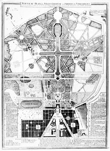 Een nieuw plan van de stad, het kasteel en de tuinen van Versailles, 1714 door French School