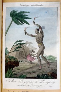 Een Payaguas-indiaanse sjamaan probeert een orkaan af te wenden, Paraguay, 1811