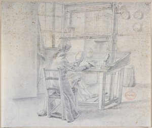 Een porseleinschilder in de Sevres fabriek, ca. 1780 door French School