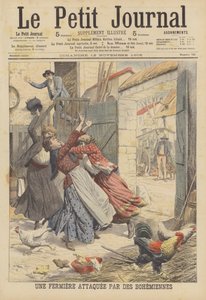 Een boer aangevallen door zigeuners (kleurenlitho)