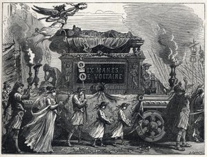 Een rouwtank die het lichaam van Voltaire draagt door French School