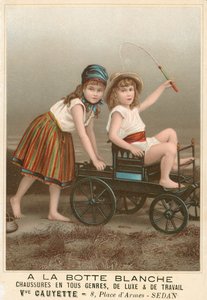 A la Botte Blanche Franse reclame voor schoenen (chromolitho)