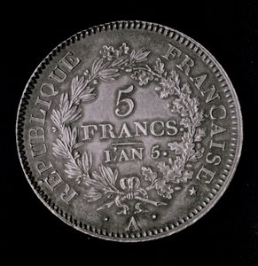 Een pond van twintig sols, gelijk aan de eerste frank van de Eerste Republiek (voorzijde) door French School