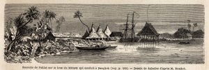 Een suikerfabriek van Paklat, aan de arm van Menam, de belangrijkste rivier van Thailand, tekening door Sabatier, ter illustratie van Henri Mouhot