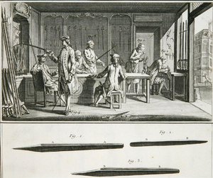 Een zwaardwinkel interieur, uit de 