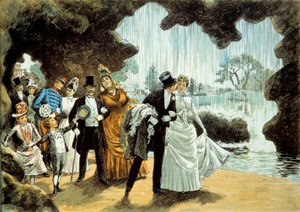 Een bruiloft bij een waterval door French School