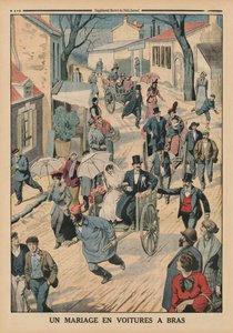 Een bruiloft op handkarren, achteromslag illustratie uit Le Petit Journal, supplement illustre, 5 april 1914 door French School