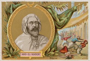 Abd-el-Kader die de islamitische strijd tegen de Franse invasie van Algerije leidde door French School
