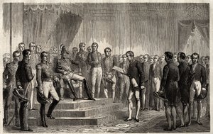 Adres van de 221 - Liberale staatsman Roy-Collard presenteert het adres van de 221 - Pierre Paul Royer-Collard leest aan de Franse koning Charles X het adres van de 221 voor om te protesteren tegen de heerschappij in 1830 - Pierre Paul Royer Collard (1763-