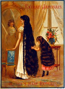 Advertentie voor Extrait Japonais, een haarverzorgingsproduct dat haargroei bevordert, 1895 door French School