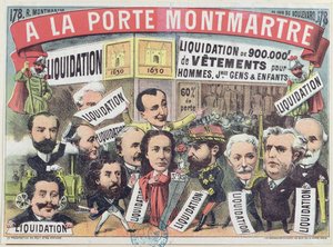 Advertentie voor een uitverkoop van kleding in het Parijse warenhuis La Porte Montmartre, ca. 1880 door French School