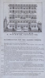 Advertentie voor het Louvre Railway Terminus Hotel, Boulogne-sur-Mer, Frankrijk door French School