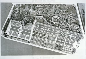 Luchtfoto van het plan van de Jardin des Plantes in Parijs, 1842 door French School