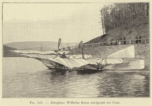 Vliegtuig Wilhelm Kress varend op het water door French School
