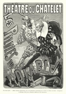 Affiche met twee hoofdpersonen van de feërie Les Pilules du Diable, Seringuinos en Sottinez door French School