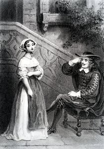 Agnes met haar voogd Arnolphe, uit De School voor Vrouwen, door Molière door French School