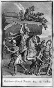 Alcibiades (450-404 v.Chr.), Atheense staatsman en strateeg verdedigt Socrates in een gevecht. In 