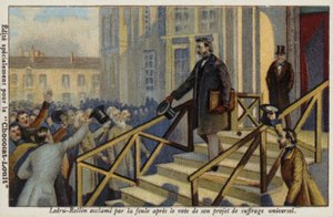 Alexandre Ledru-Rollin toegejuicht door de menigte na de stemming over zijn voorstel voor algemeen kiesrecht